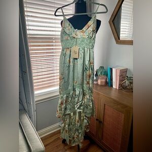 NWT FSL APPAREL HIGH LOW LIGHT GREEN STRAPLESS SUNDRESS